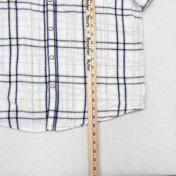 Lucky Brand Snap Button Shirt Mens XL White Blue Plaid Short Sleeve Button Down - Picture 9 of 9